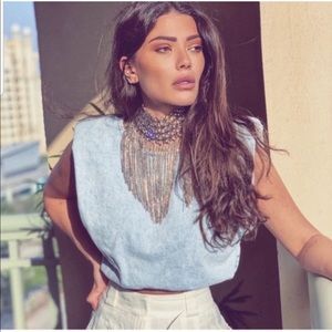 NWT Zara Denim Shoulder Pad Top